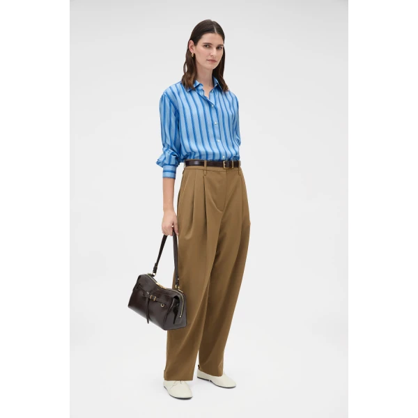 Oroton Tonal Stripe Silk Shirt Porcelain Blue, view 6