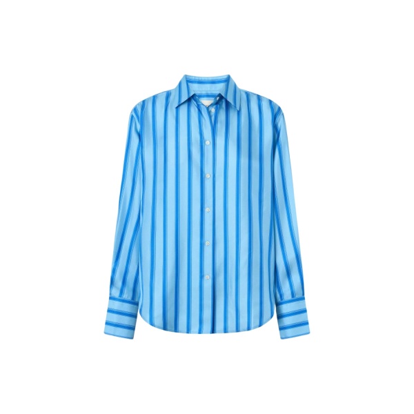 Oroton Tonal Stripe Silk Shirt Porcelain Blue
