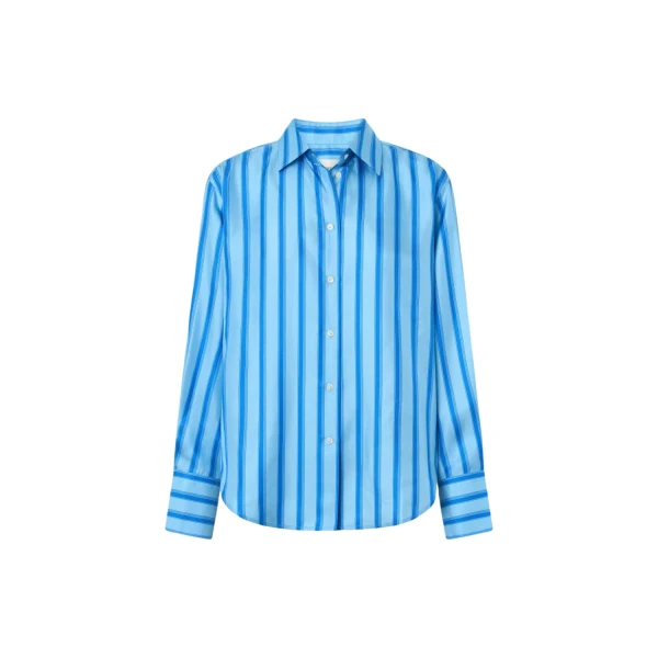 Oroton Tonal Stripe Silk Shirt Porcelain Blue