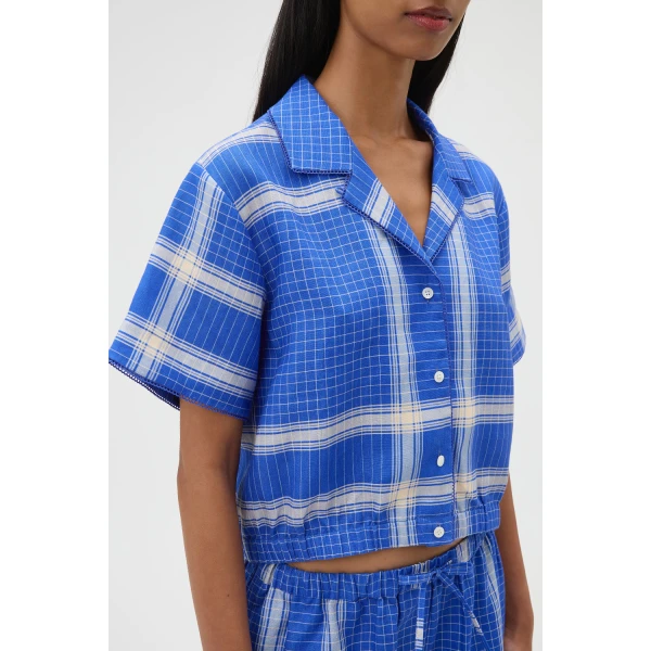 Oroton Vintage Check Short Sleeve Shirt Swedish Blue, view 4