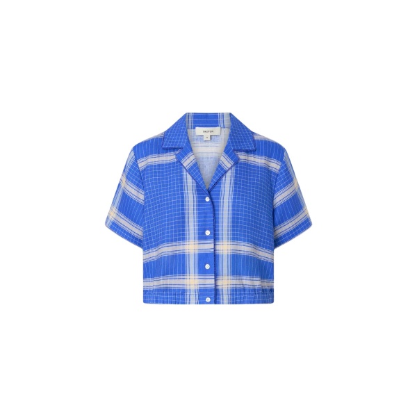 Oroton Vintage Check Short Sleeve Shirt Swedish Blue