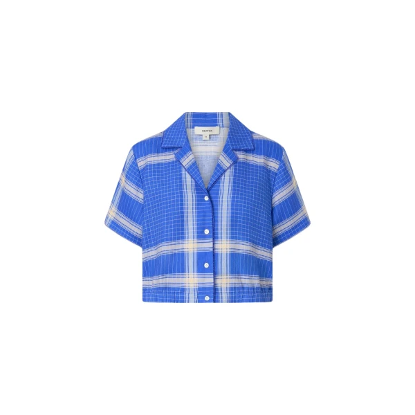 Oroton Vintage Check Short Sleeve Shirt Swedish Blue