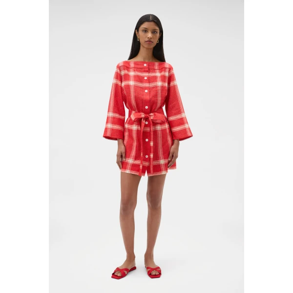 Oroton Vintage Check Tunic Dress Ribbon Red, view 2