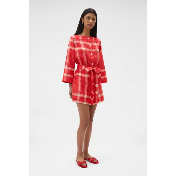 Oroton Vintage Check Tunic Dress Ribbon Red, view 3
