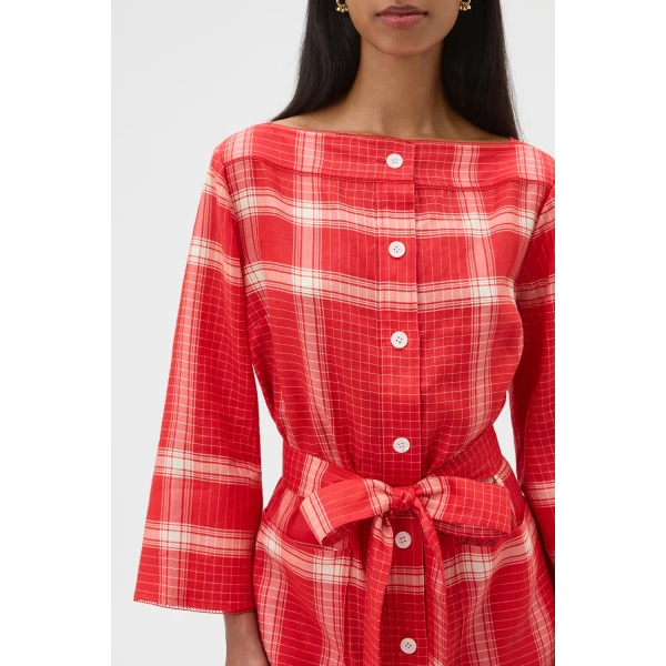 Oroton Vintage Check Tunic Dress Ribbon Red, view 4