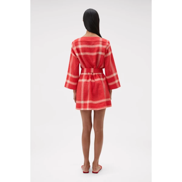 Oroton Vintage Check Tunic Dress Ribbon Red, view 5