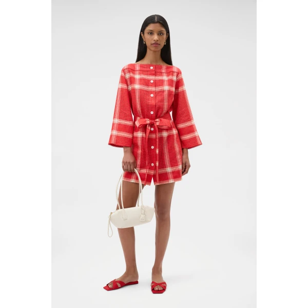 Oroton Vintage Check Tunic Dress Ribbon Red, view 6
