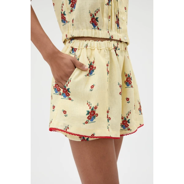 Oroton Wallpaper Floral Print Short Lemon, view 4