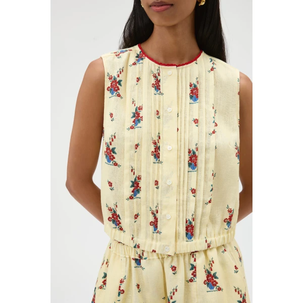 Oroton Wallpaper Floral Print Top Lemon, view 4