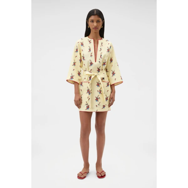 Oroton Wallpaper Floral Print Tunic Dress Lemon, view 2
