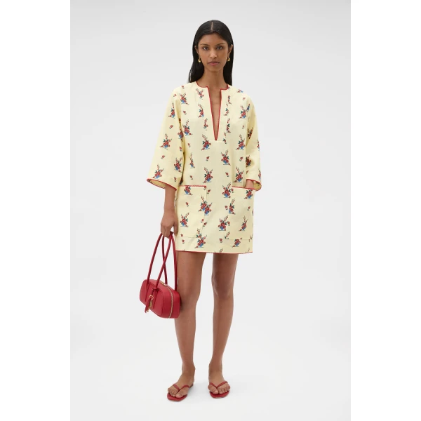 Oroton Wallpaper Floral Print Tunic Dress Lemon, view 6