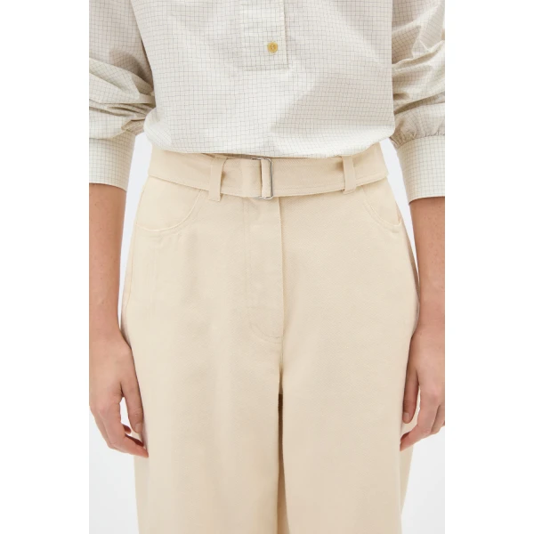 Oroton Washed Twill Barrel Leg Pant Coconut, view 4