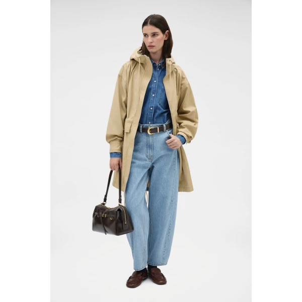 Oroton Washed Twill Parka Soft Camel Coat, view 6
