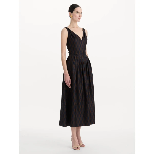 Oscar de la Renta Argyle Silk Twill Dress, view 3