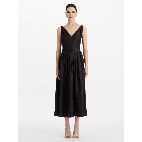 Oscar de la Renta Argyle Silk Twill Dress, view 5