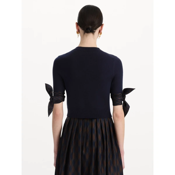 Oscar de la Renta Argyle Tie-Detailed Cardigan, view 3