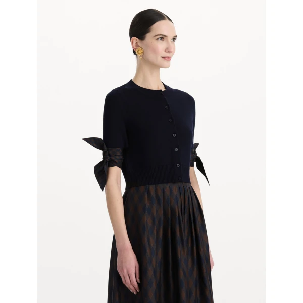 Oscar de la Renta Argyle Tie-Detailed Cardigan, view 4
