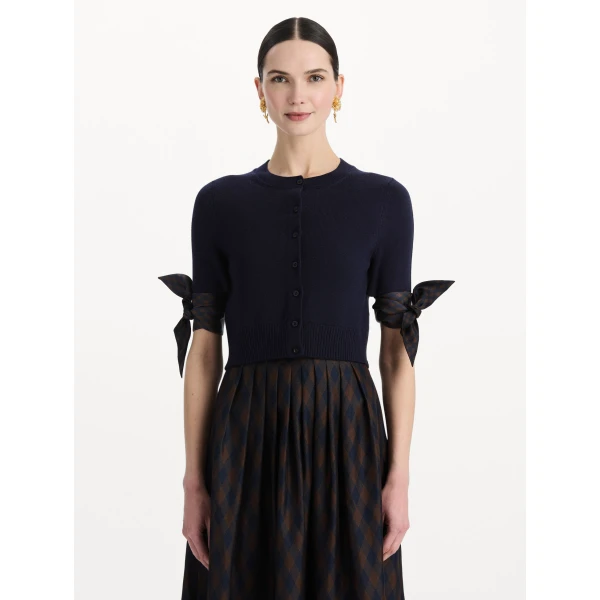 Oscar de la Renta Argyle Tie-Detailed Cardigan, view 5