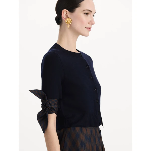 Oscar de la Renta Argyle Tie-Detailed Cardigan, view 6