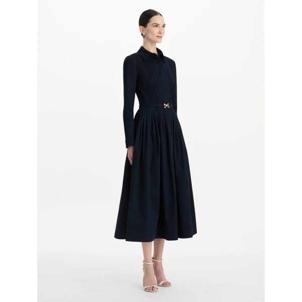 Oscar de la Renta Bow Belt Cotton Stretch Twill Dress, view 3