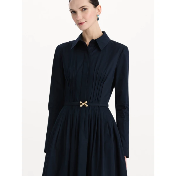 Oscar de la Renta Bow Belt Cotton Stretch Twill Dress, view 4