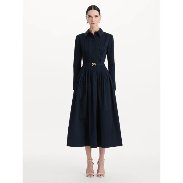 Oscar de la Renta Bow Belt Cotton Stretch Twill Dress, view 5