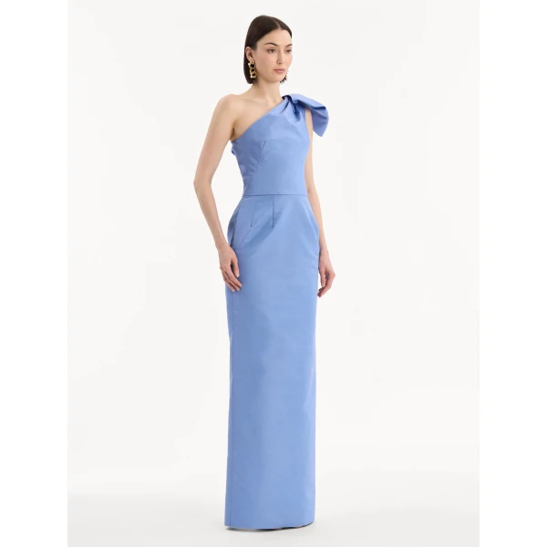 Oscar de la Renta Bow-Detail Faille Column Gown, view 3
