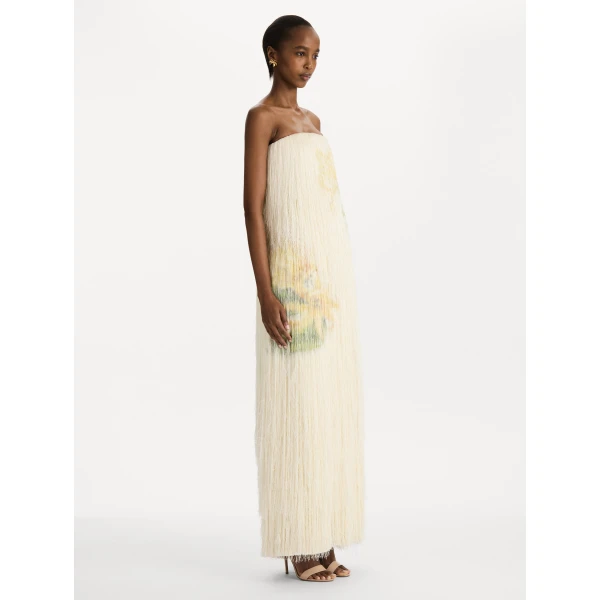 Oscar de la Renta Chiné Dominican Mixed-Floral Beaded Fringe Dress, view 3