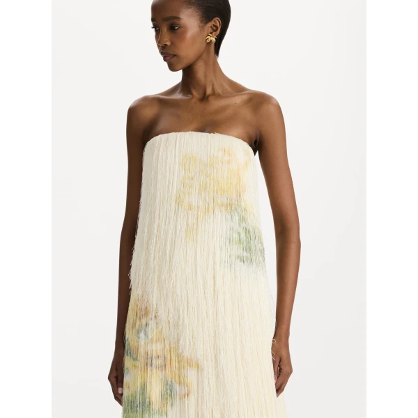 Oscar de la Renta Chiné Dominican Mixed-Floral Beaded Fringe Dress, view 4