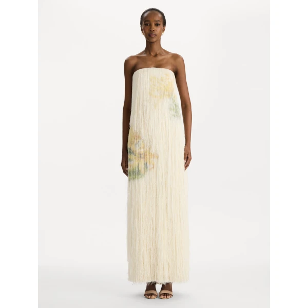 Oscar de la Renta Chiné Dominican Mixed-Floral Beaded Fringe Dress, view 5