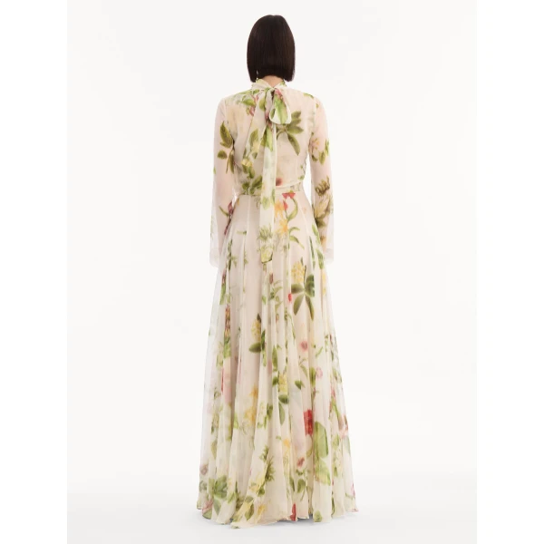 Oscar de la Renta Chiné Dominican Mixed-Floral Chiffon Gown, view 2