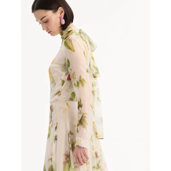 Oscar de la Renta Chiné Dominican Mixed-Floral Chiffon Gown, view 4