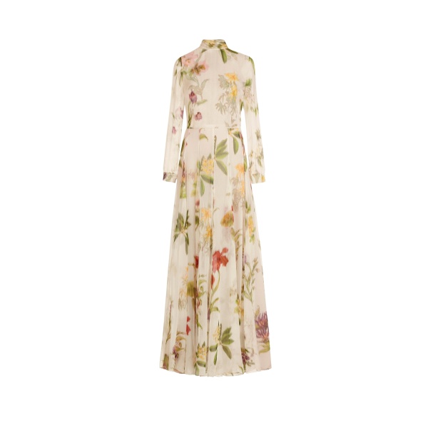 Oscar de la Renta Chiné Dominican Mixed-Floral Chiffon Gown