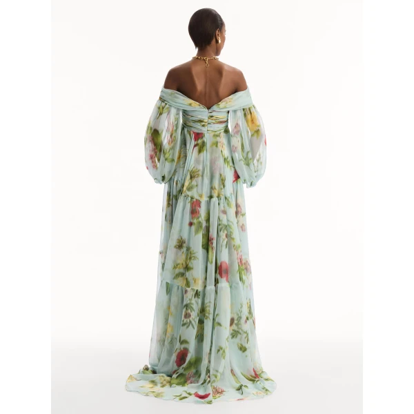 Oscar de la Renta Chiné Dominican Mixed-Floral Chiffon Sweetheart Gown, view 2