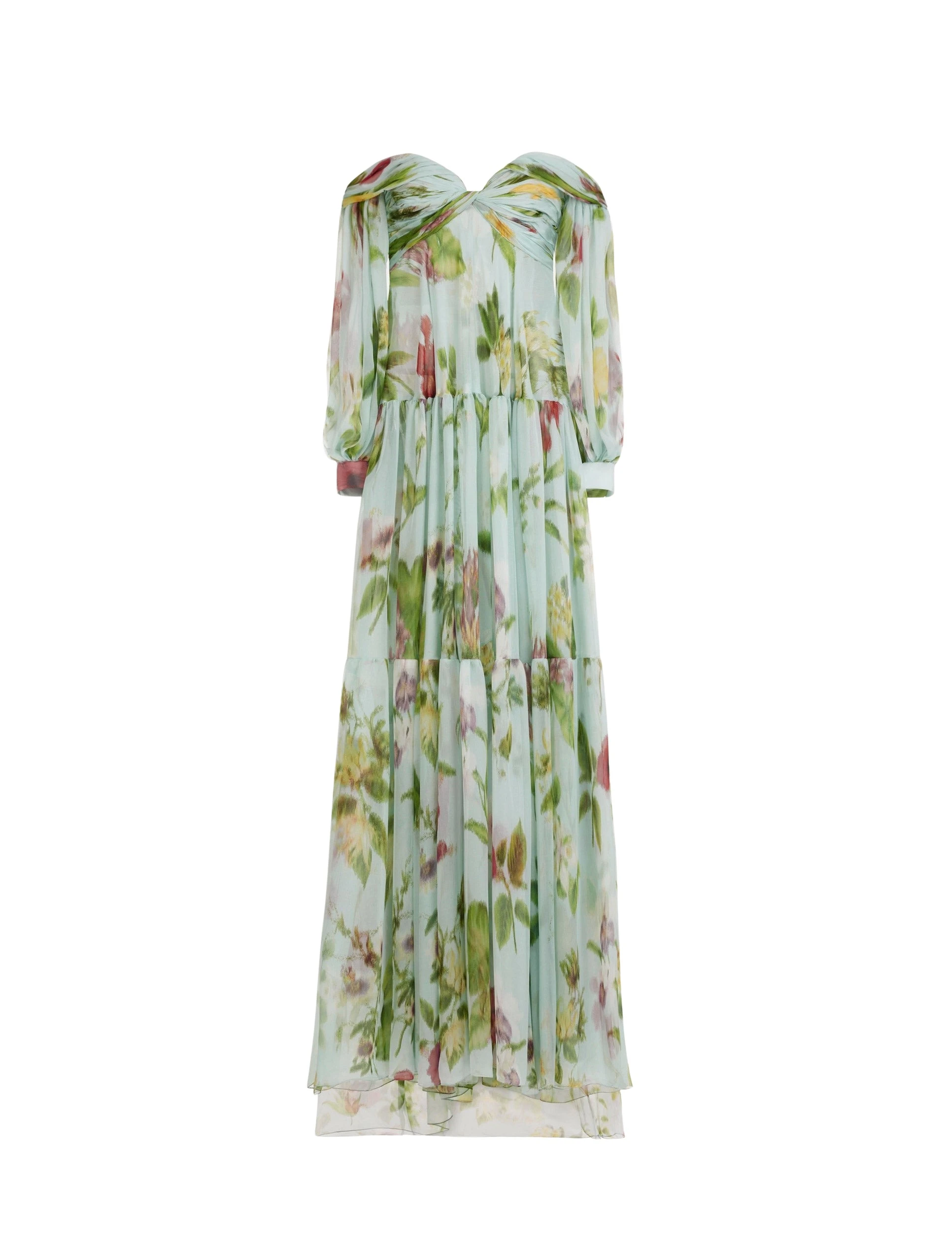 Oscar-de-la-Renta-Chine-Dominican-Mixed-Floral-Chiffon-Sweetheart-Gown48123_nobg Oscar de la Renta Chiné Dominican Mixed-Floral Chiffon Sweetheart Gown