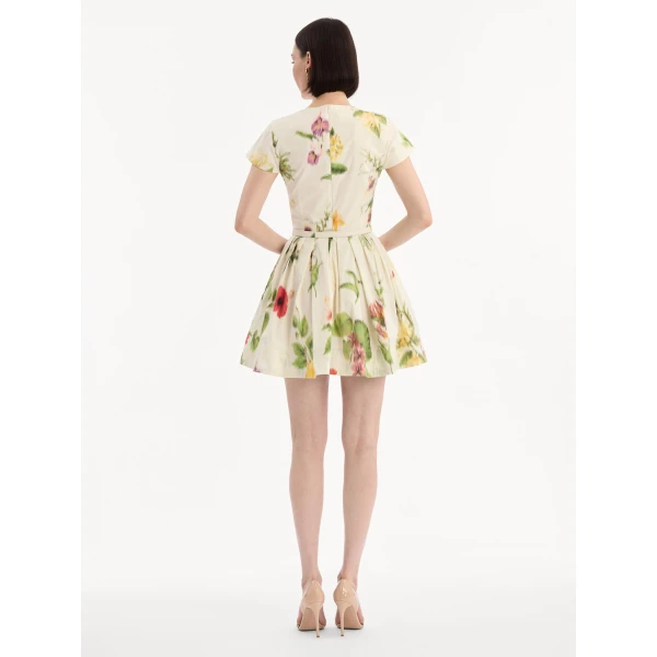 Oscar de la Renta Chiné Dominican Mixed-Floral Cotton Poplin Dress, view 2