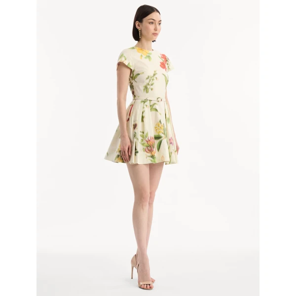 Oscar de la Renta Chiné Dominican Mixed-Floral Cotton Poplin Dress, view 3