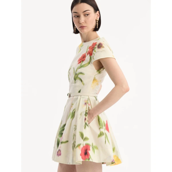 Oscar de la Renta Chiné Dominican Mixed-Floral Cotton Poplin Dress, view 4