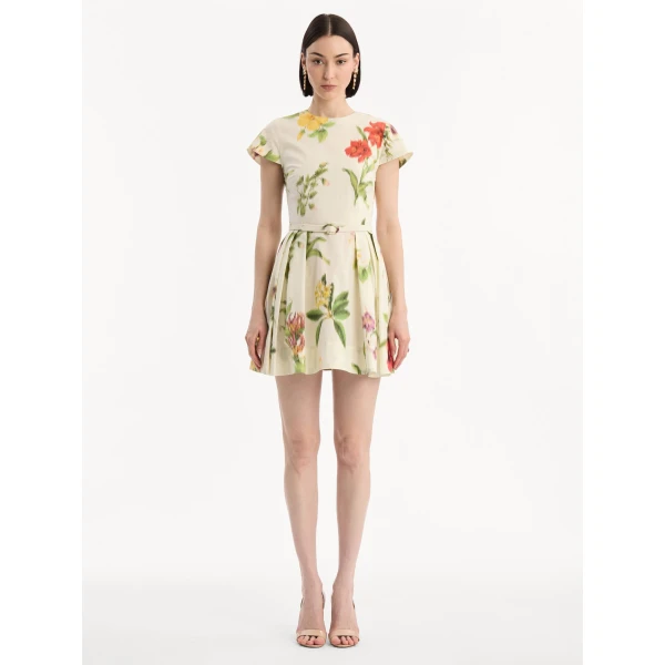 Oscar de la Renta Chiné Dominican Mixed-Floral Cotton Poplin Dress, view 5