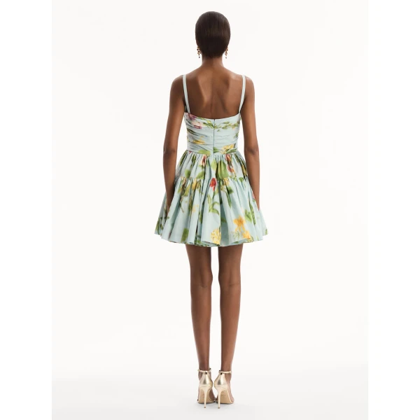 Oscar de la Renta Chiné Dominican Mixed-Floral Cotton Poplin Tiered Dress, view 2