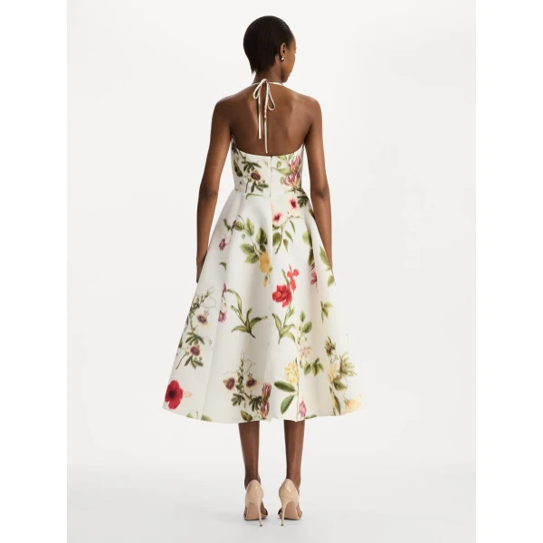 Oscar de la Renta Chiné Dominican Mixed-Floral Faille Cocktail Dress, view 2