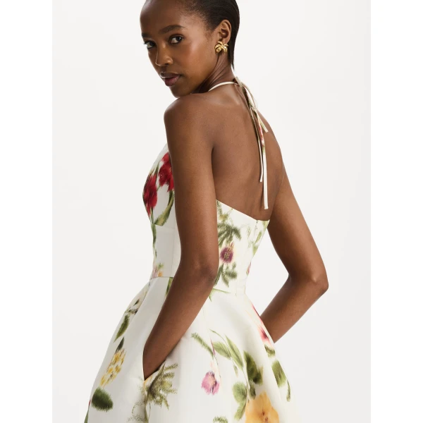 Oscar de la Renta Chiné Dominican Mixed-Floral Faille Cocktail Dress, view 4