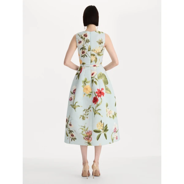 Oscar de la Renta Chiné Dominican Mixed-Floral Faille Dress, view 2