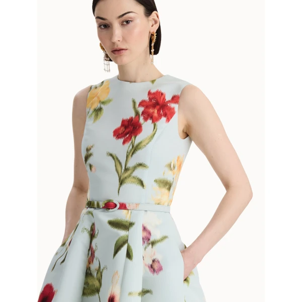 Oscar de la Renta Chiné Dominican Mixed-Floral Faille Dress, view 4