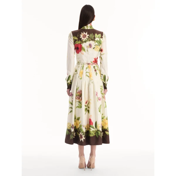 Oscar de la Renta Chiné Dominican Mixed-Floral Silk Twill Dress, view 2