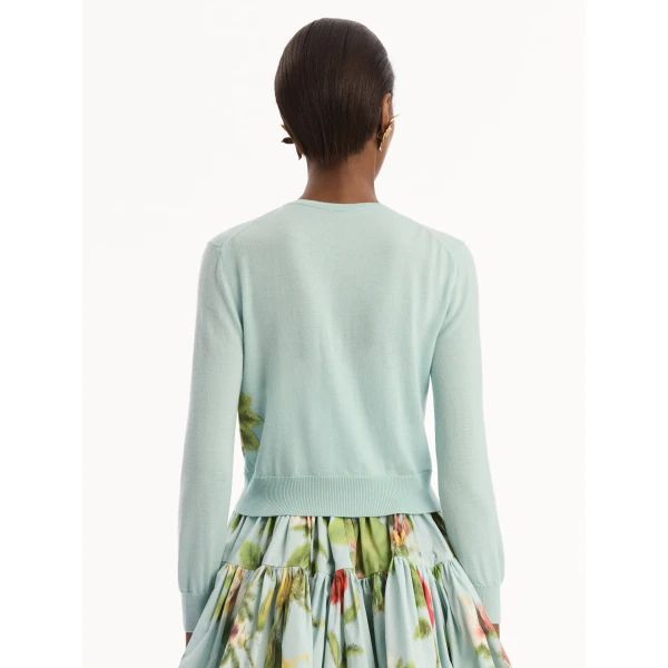 Oscar de la Renta Chiné Dominican Mixed-Floral Threadwork Cardigan, view 3