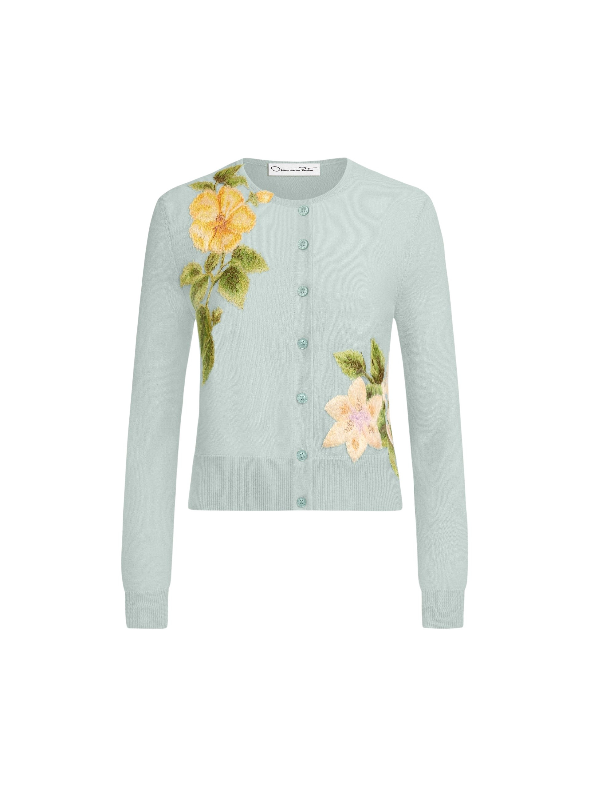 Oscar de la Renta Chiné Dominican Mixed-Floral Threadwork Cardigan