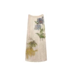 Oscar de la Renta Chiné Hibiscus Beaded Fringe Shift Dress