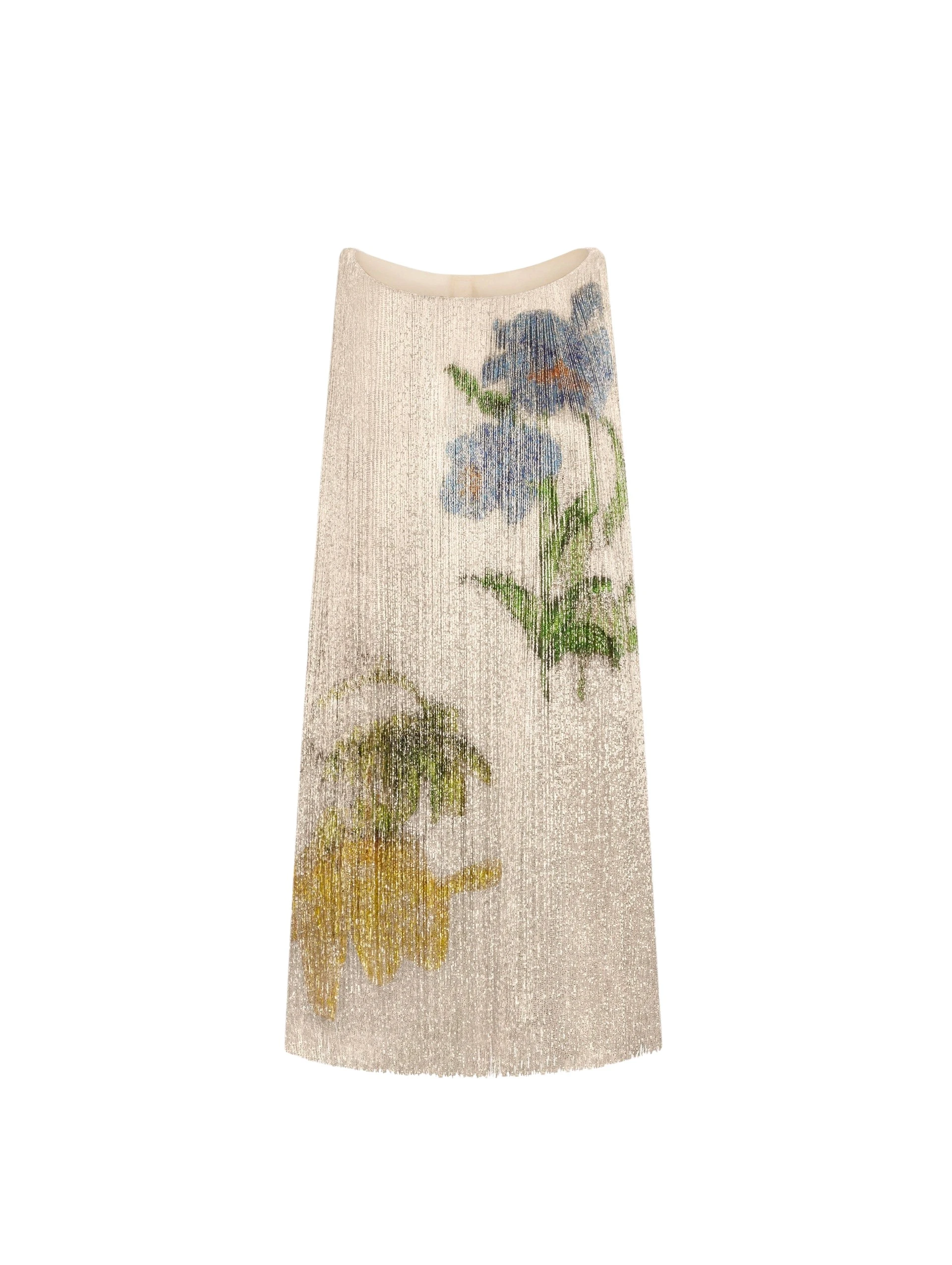 Chiné Hibiscus Beaded Fringe Shift Dress