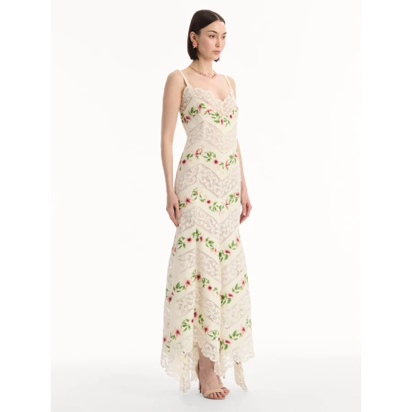 Oscar de la Renta Chiné Hibiscus Striped Cotton Poplin Dress, view 3